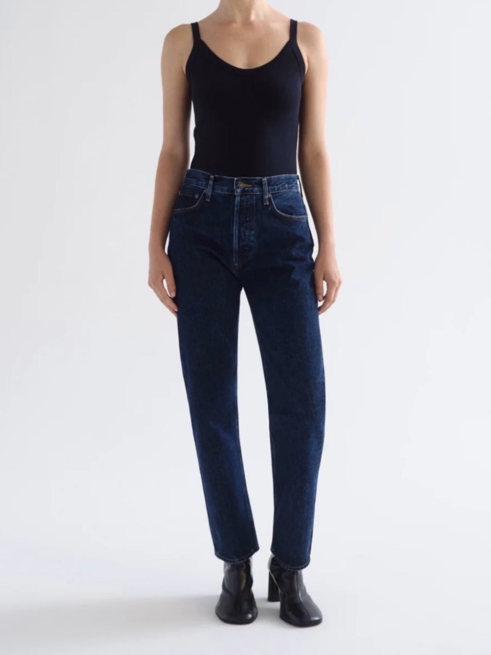 Agolde Dark Denim 90'S Pinch Waist High Rise Straight Jeans